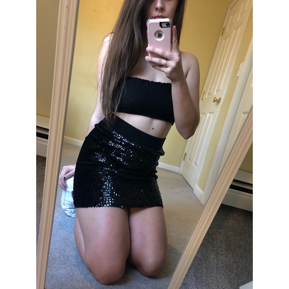 Black Sequin Pencil Skirt